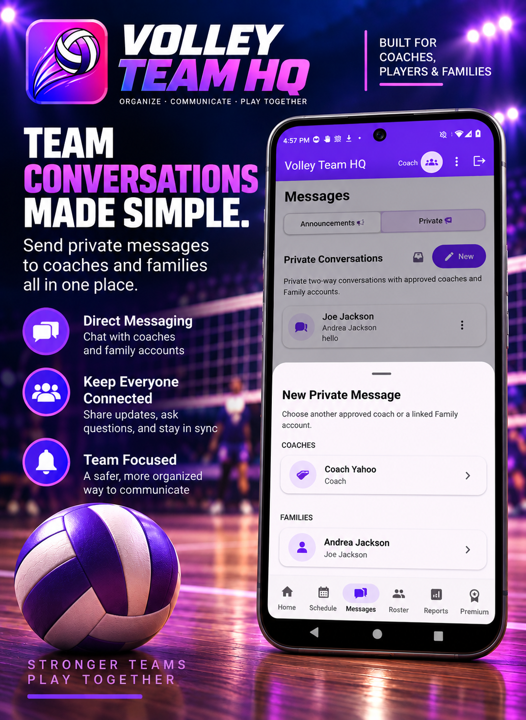 Volley Team HQ multiple team management screen