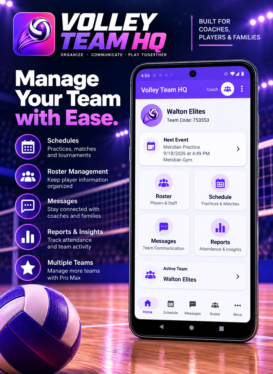 Volley Team HQ private team messaging screen