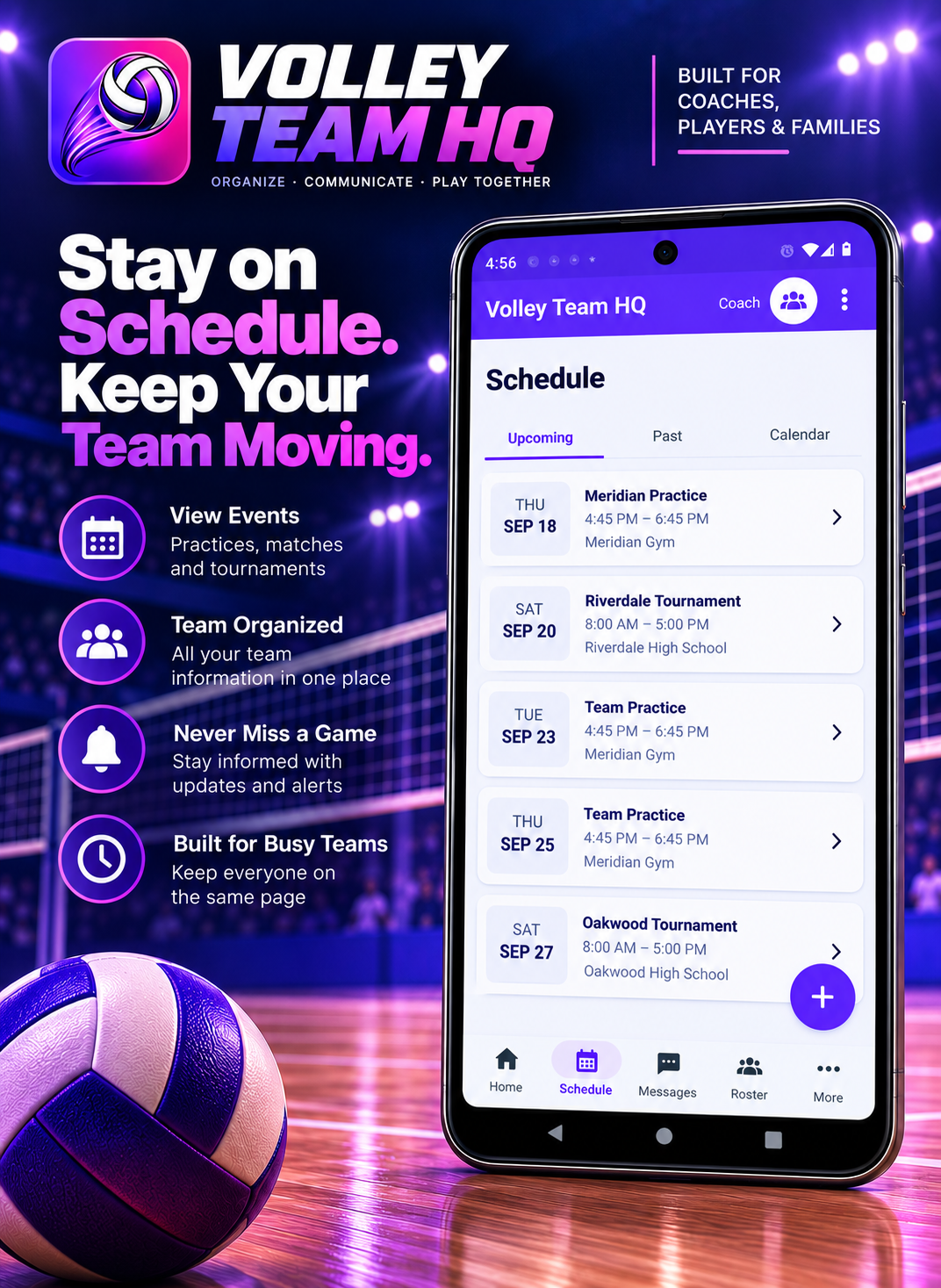 Volley Team HQ roster management screen